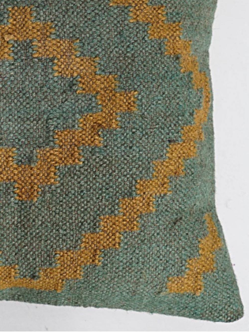 Decorative Indian Vintage Jute Kilim Throw Pillow Cover SQUARE 18x18” GREEN GOLD - Picture 7 of 10